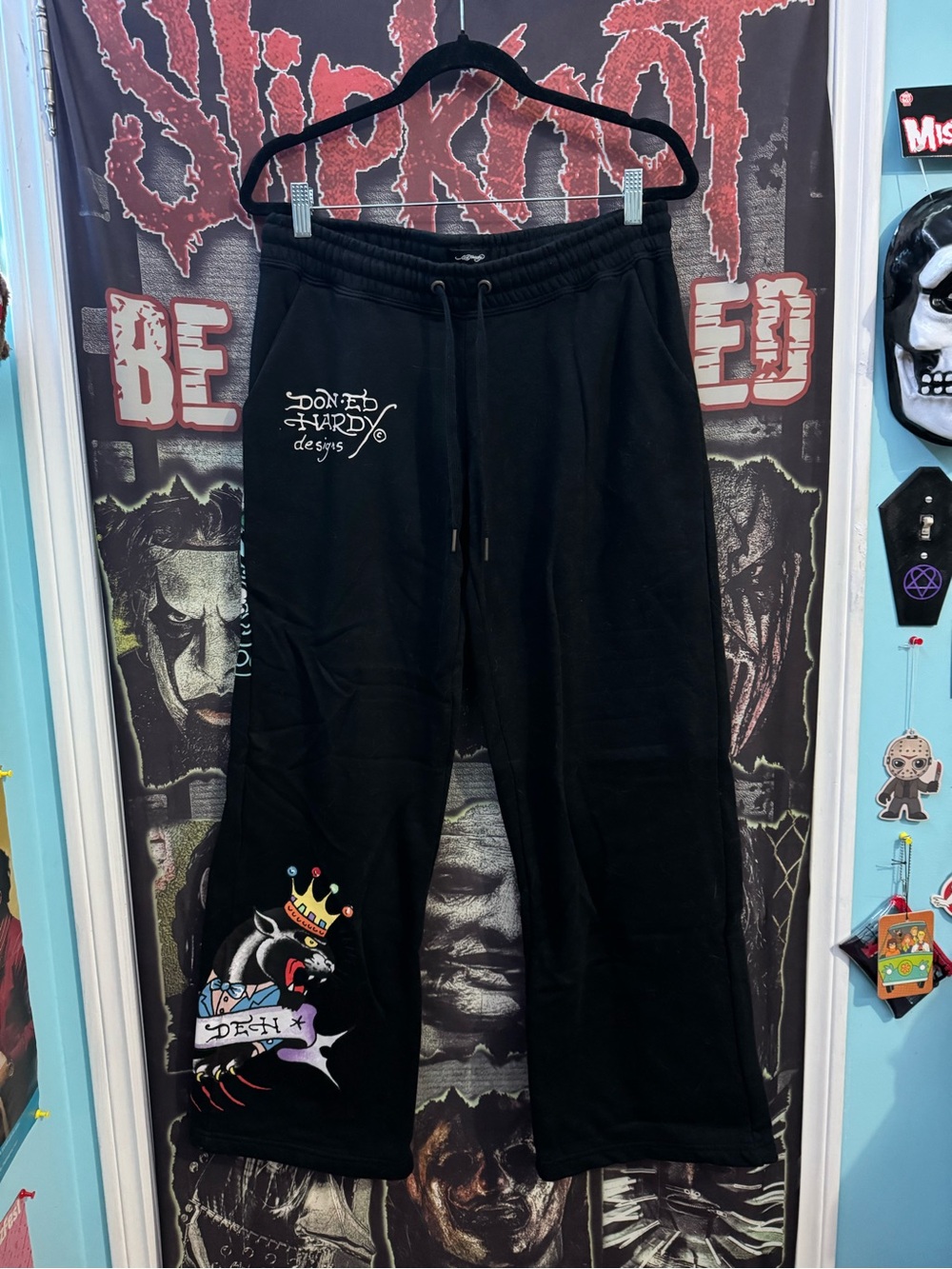 Ed Hardy Black Sweatpants with Colorful Design